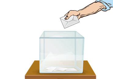 Äänestyslipukkeen pudottaminen äänestyslaatikkoon.